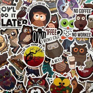 50pcs Cute Owl Funny Coffee Birds Themed Waterproof Stickers Pack